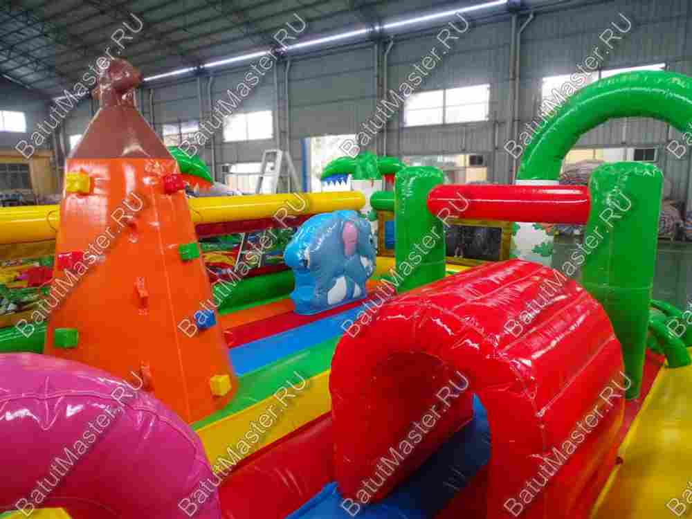 Надувной батут "Джунгли малый" борта с сеткой, размер 10*7*5 м