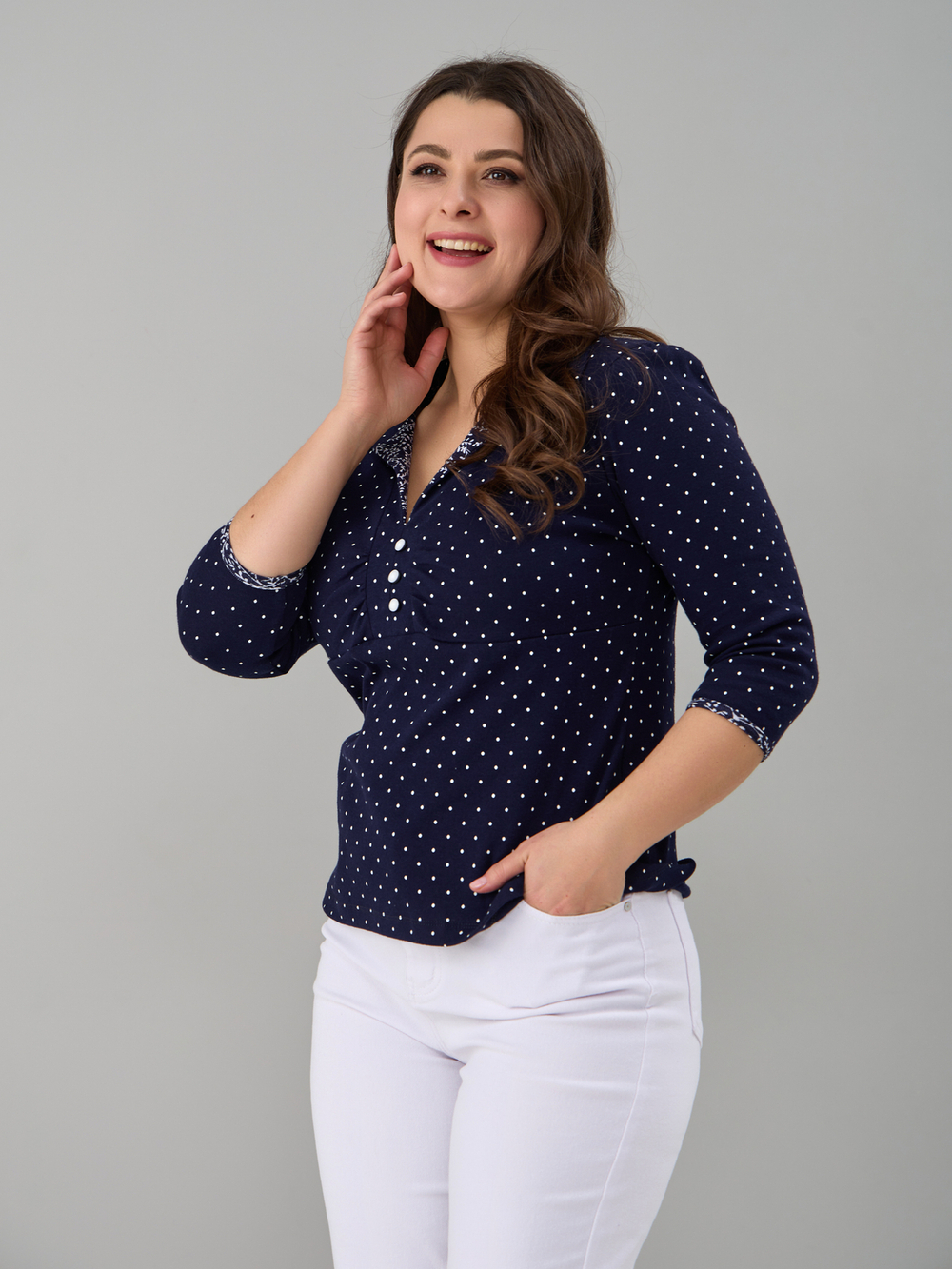 Блузка БЛ-015/синийгорошек-веточки