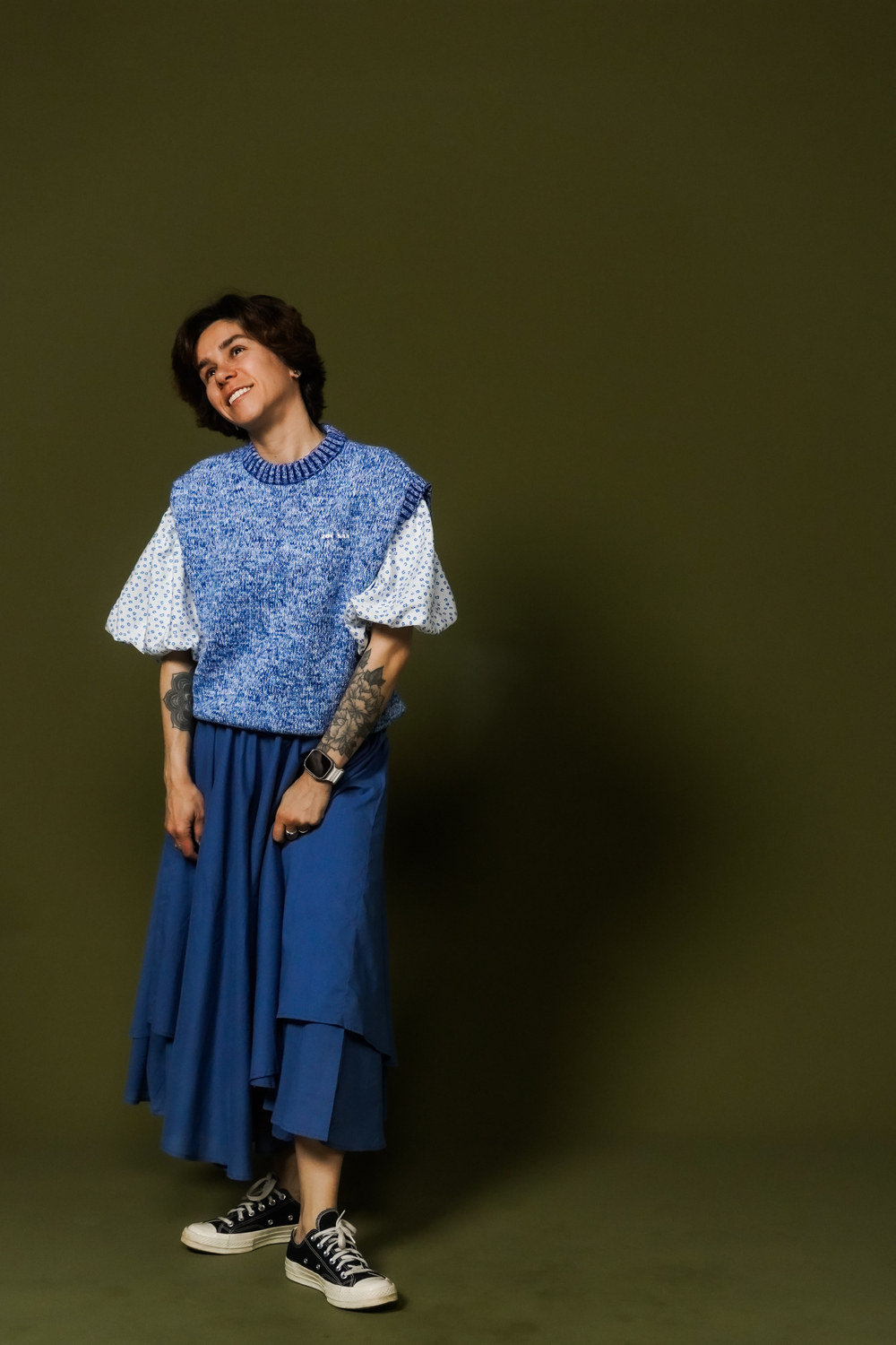 Жилет из хлопкового мулине синего цвета ПРЕДЗАКАЗ