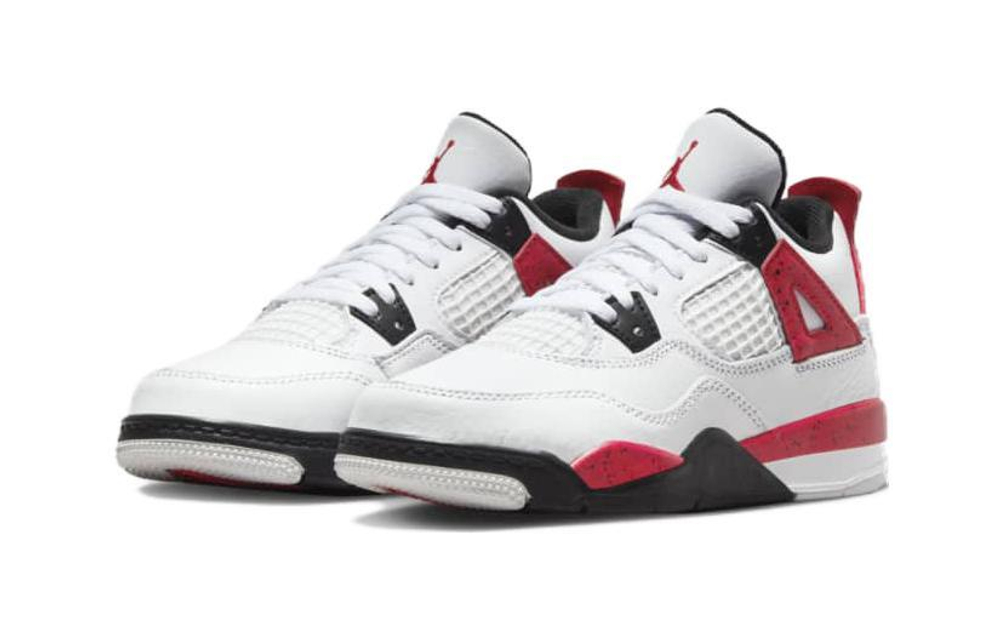 Middle-aged children's Jordan Air Jordan 4 shock absorption, wear-resistant, anti-kick middle-aged children's basketball shoes red and white