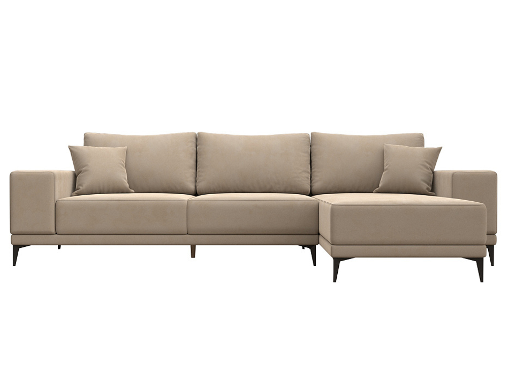 Диван угловой Льюес правый, Бежевый, Велюр, 122396