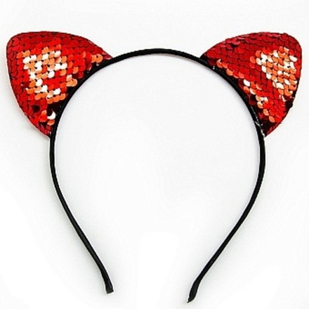 Ободок Кошка с пайетками Красный