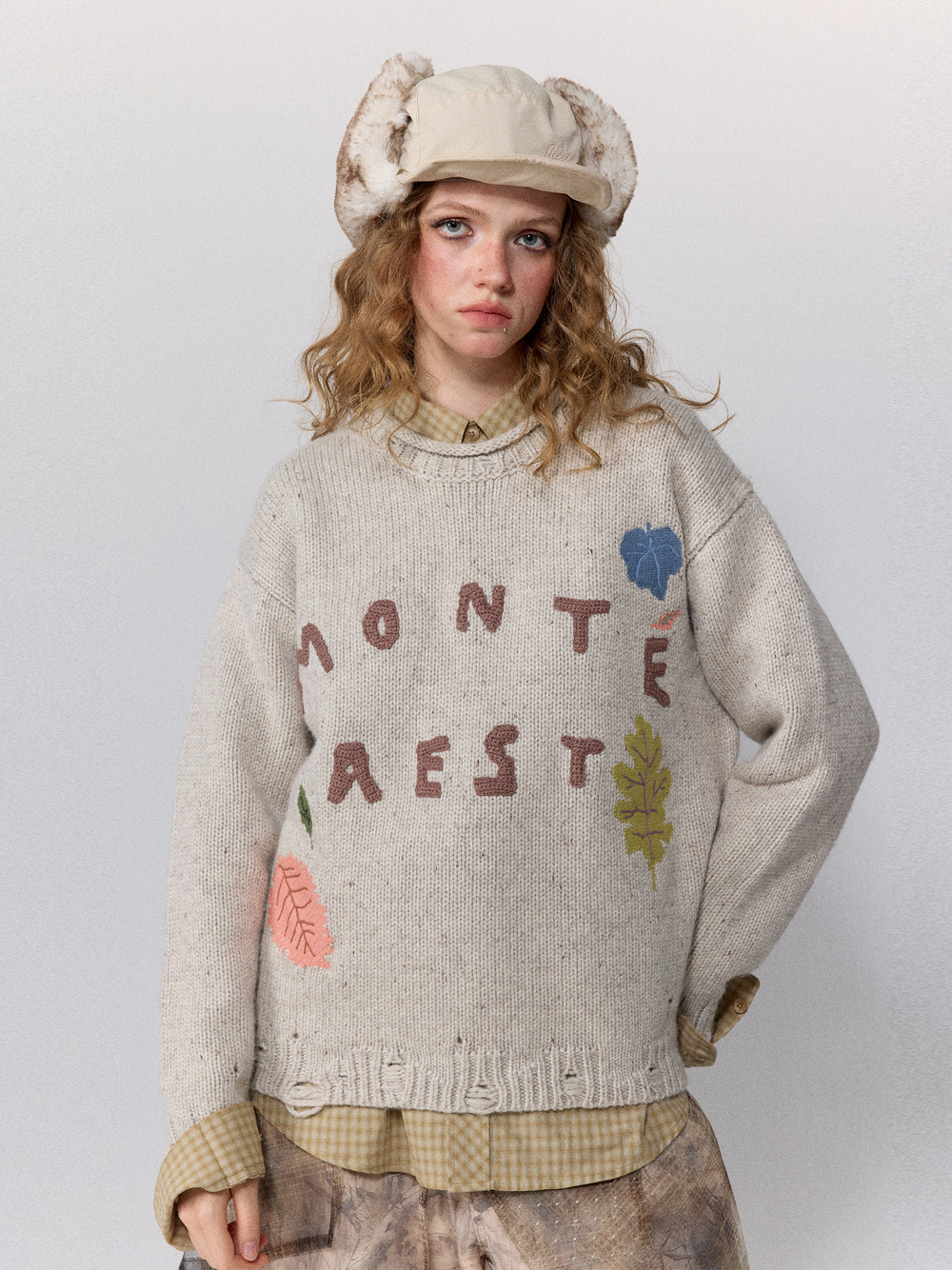 Свитер Винтажный Nothomme Monterest vintage distressed round neck hand-embroidered sweater