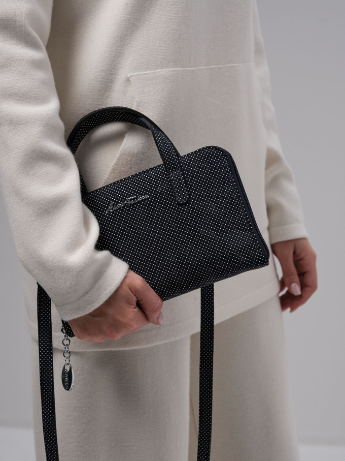 Сумка кожаная кросс-боди темно-синяя горох