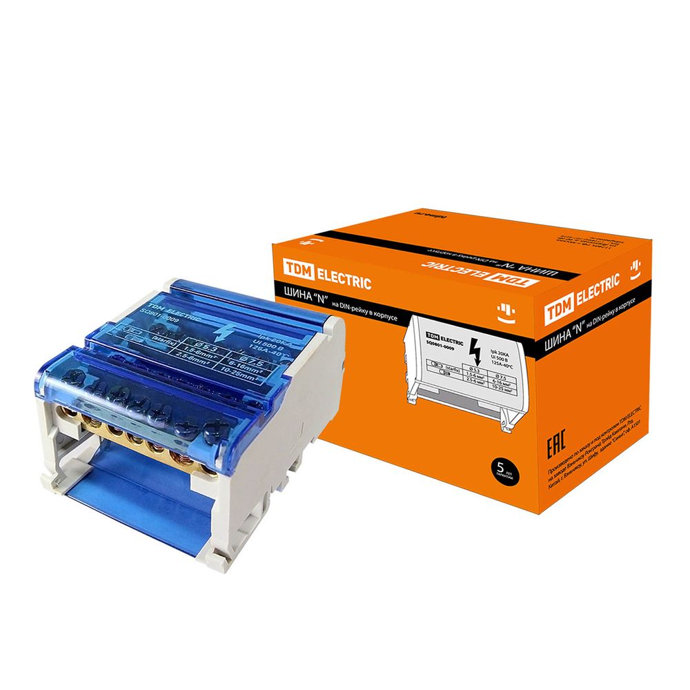 Шина N Tdm Electric, нулевая на DIN-рейку в корпусе, 4 x 7 групп