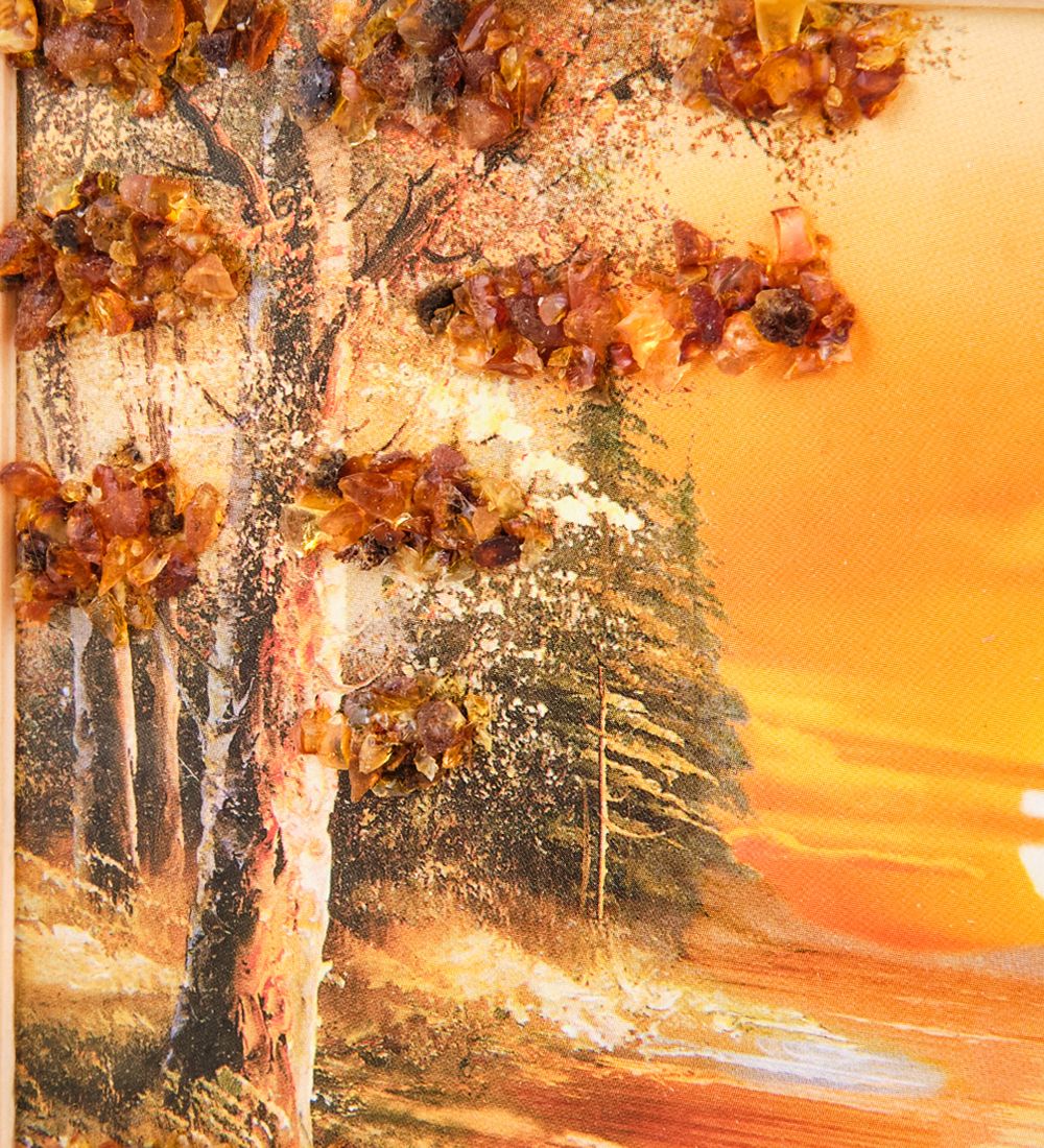 AMB-54/ 9 Картина «Закат» (с янтарной крошкой) дер.рамка 12х15