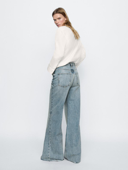 Massimo Dutti Расклешенные джинсы из хлопка с высокой посадкой, голубой
