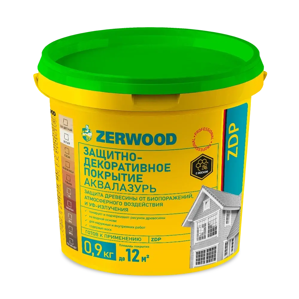 ZERWOOD ZDP АКВАЛАЗУРЬ Защитно-декоративное покрытие Рябина 0,9кг ведро (ИжСинтез)
