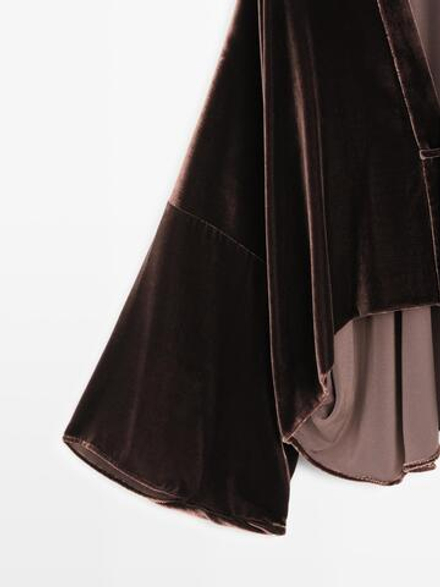 Massimo Dutti Бархатное кимоно с шарфом, коричневый