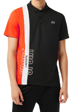 Теннисное поло Lacoste Regular Fit Recycled Knit Tennis Polo Shirt - black/orange/white