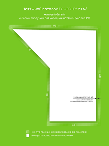 Матовый натяжной потолок 2.1 м2