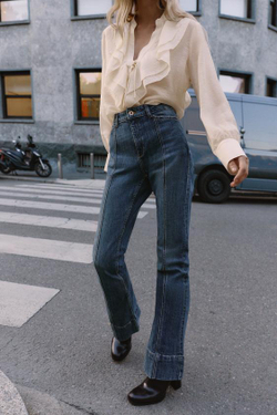 ZARA ДЖИНСЫ Z1975 КЛЕШ СО СРЕДНЕЙ ПОСАДКОЙ И РЕЛЬЕФОМ, ЗЕЛЕНОВАТО-СИНИЙ