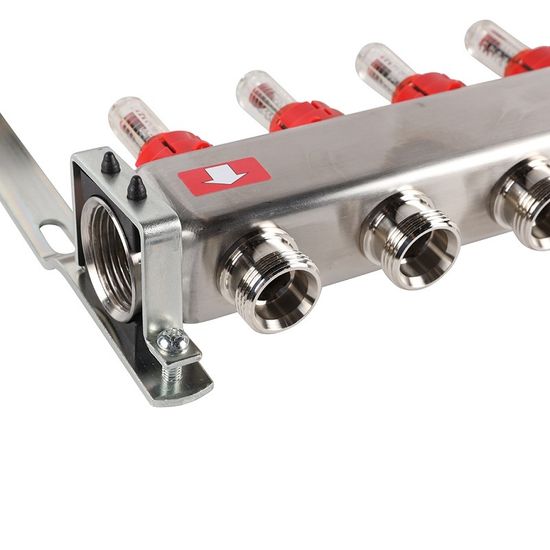 Коллектор Rommer 1"x3/4" на 11 контуров с расходомерами (нерж. сталь) RMS-1200-000011