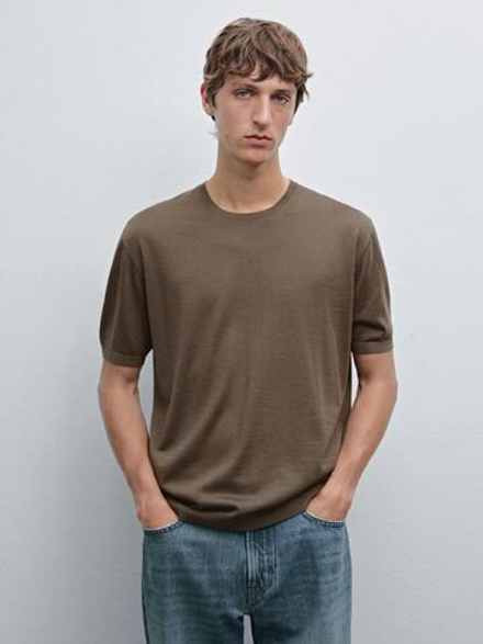 Massimo Dutti Трикотажная футболка с коротким рукавом, хаки