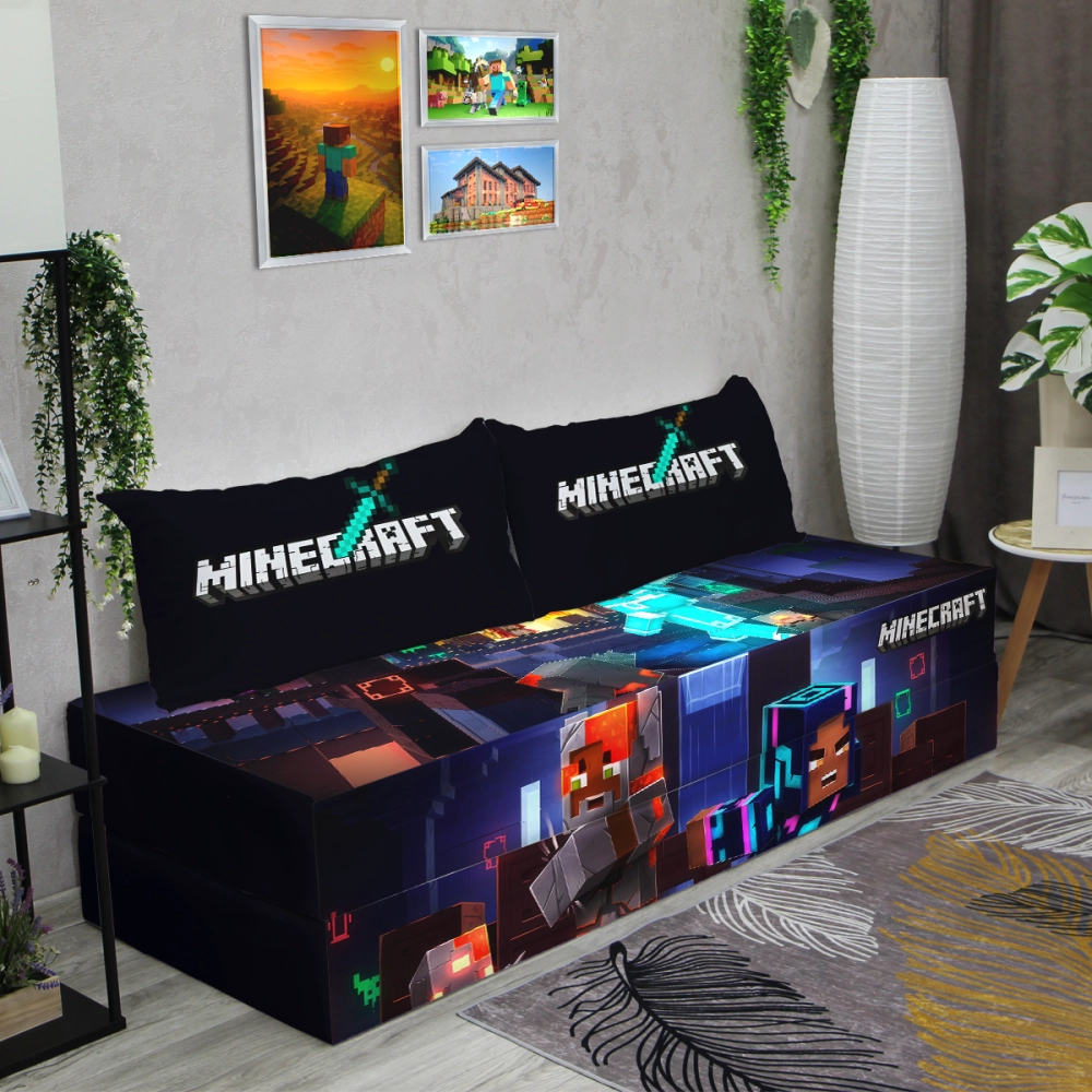 Бескаркасный диван кровать раскладной "Minecraft"