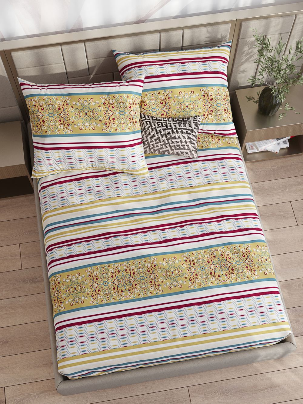 Постельное белье перкаль Сказка "Узорная графика" 1,5-сп Наволочка 50х70 см 1 шт Простынь 150x215 см Пододеяльник 145x215 см