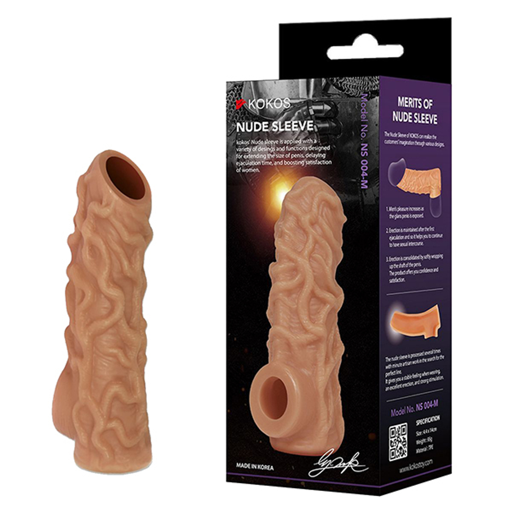 Телесная насадка 14см с венками и открытой головкой Kokos Nude Sleeve L Size