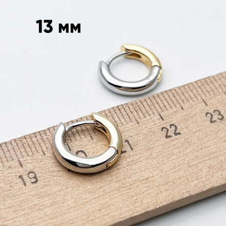 Ювелирные швензы Конго с родиевым покрытием и позолотой, размер 13 мм, цена за пару