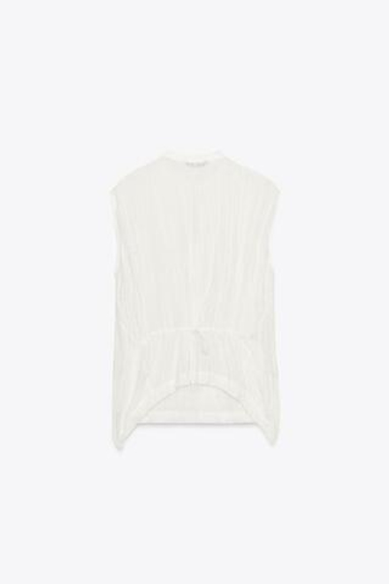ZARA ЛЬНЯНАЯ БЛУЗА С ЗАВЯЗКАМИ — ZW COLLECTION, ЖЕЛТОВАТО-БЕЛЫЙ