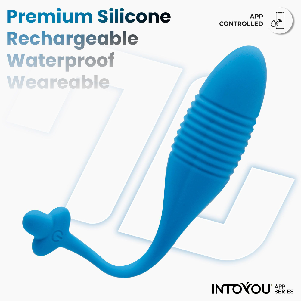 Синее интерактивное виброяйцо с поступательными движениями Thrusting Egg (Цвет: синий)