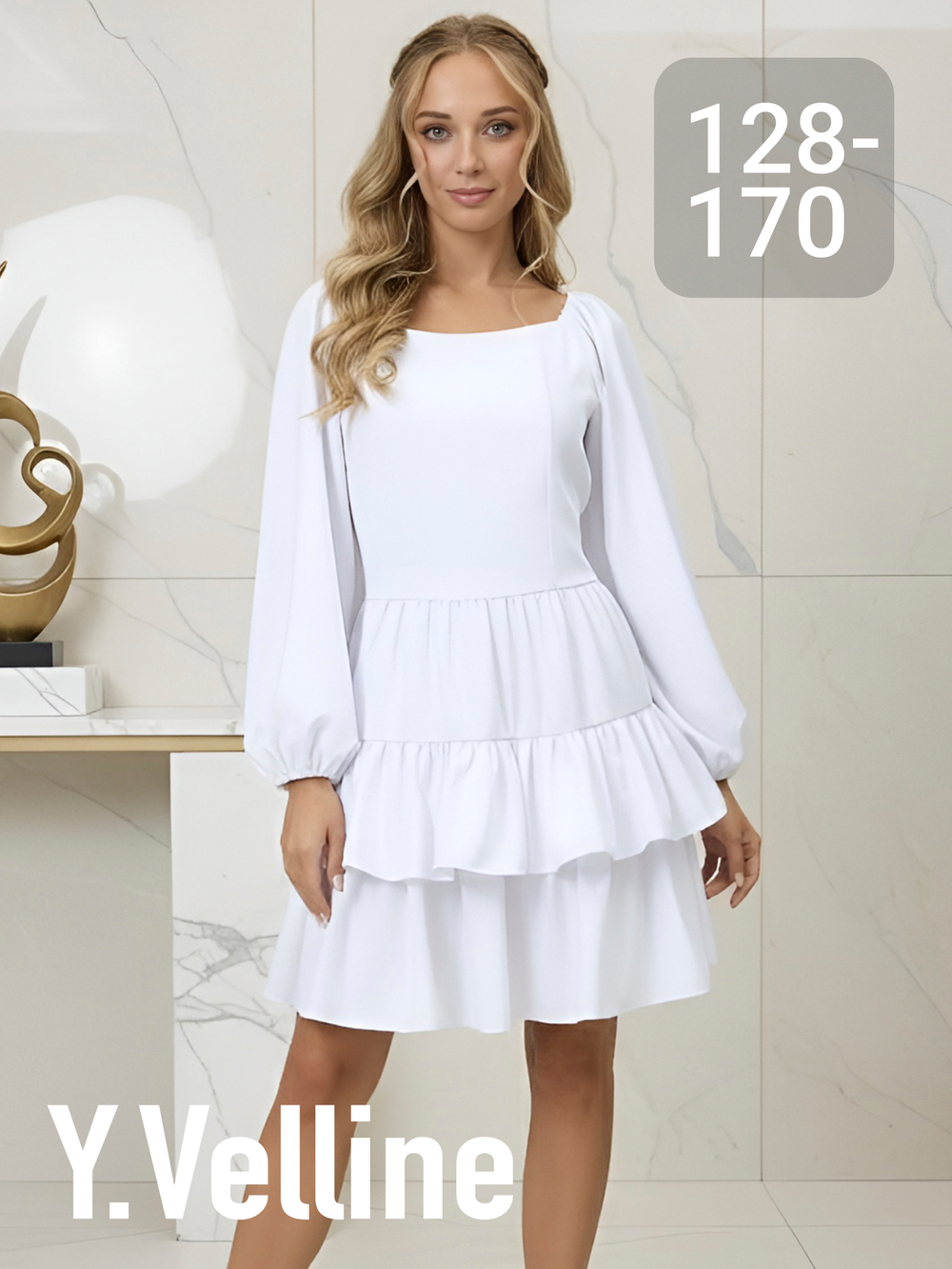 Платье праздничное ярусное с воланами для девочки белое