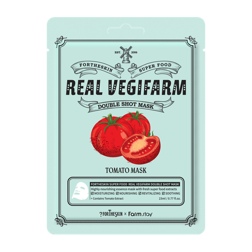Маска для лица Fortheskin Super Food Real Vegifarm Double Shot Mask Tomato Томат для питания и отбеливания кожи 23 мл