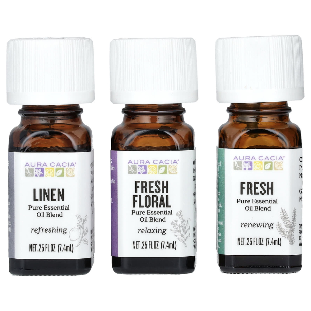 Aura Cacia, Fresh Home, смеси чистых эфирных масел, 3 флакона по 7,4 мл (0,25 жидк. унции)
