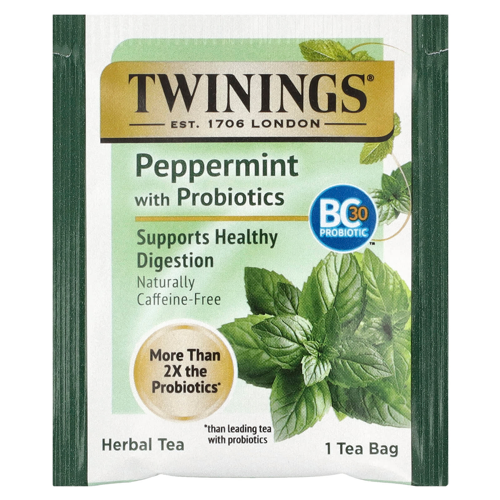 Twinings, Herbal Tea, перечная мята с пробиотиками, без кофеина, 18 чайных пакетиков, 36 г (1,27 унции)