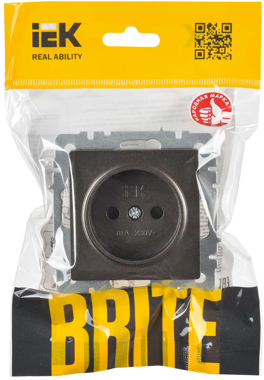 BRITE Розетка 1-местная без заземления с защитными шторками 10А РСш10-2-БрТБ темная бронза IEK