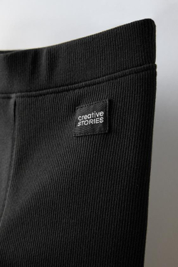 ZARA ЛЕГИНСЫ В РУБЧИК С НАШИВКОЙ, ЧЕРНЫЙ