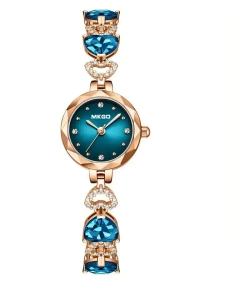 Часы наручные кварцевые MKGO на металлическом браслете, серебристый/золотистый с синим W10040-01