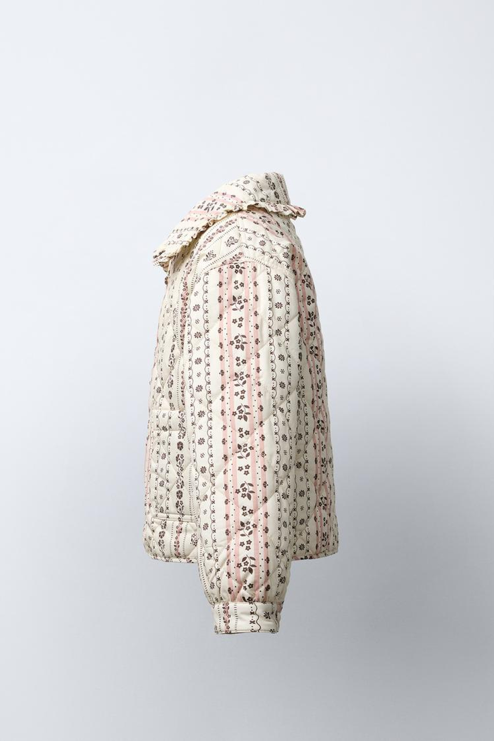 ZARA СТЕГАНАЯ КУРТКА С ПРИНТОМ, СВЕТЛО-БЕЖЕВЫЙ