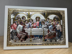 Тайная Вечеря, икона прямоугольная с рамкой, лик открыт, белое дерево, эмаль 245х380