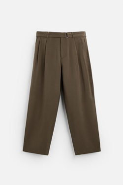 ZARA БРЮКИ С ЗАЩИПАМИ И РЕМНЕМ, ШОКОЛАДНЫЙ