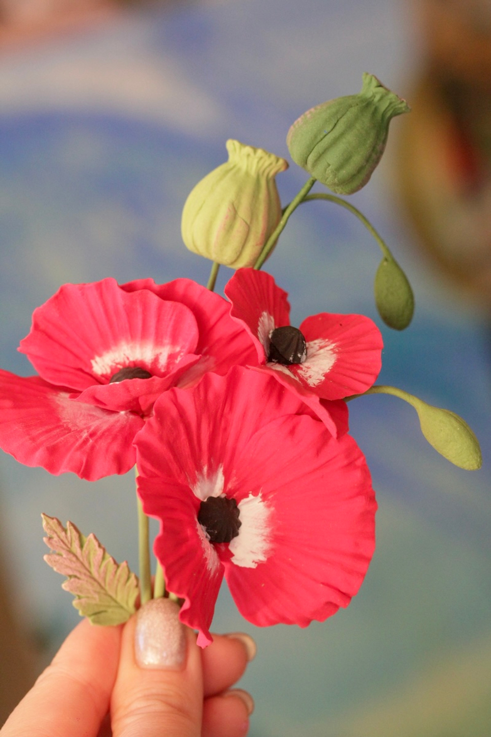 Силиконовый молд "Цветки, листья, коробочкии бутоны мака".