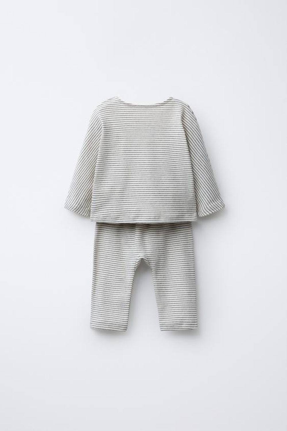 ZARA КОМПЛЕКТ ИЗ ФУТБОЛКИ И БРЮК В ПОЛОСКУ, ЭКРЮ/ЧЕРНЫЙ