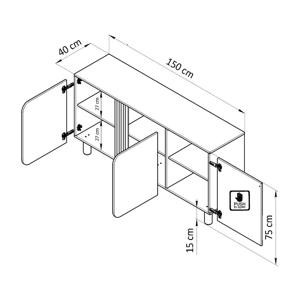 Тумба, 150х40х75, Ола, напольная, под телевизор, комод, серый, Dipriz