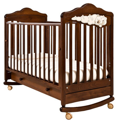 Детская кроватка Angela Bella Изабель колесо-качалка с ящ. 120х60см орех