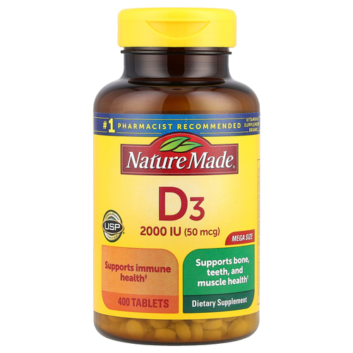 Nature Made, витамин D3, 50 мкг (2000 МЕ), 400 таблеток