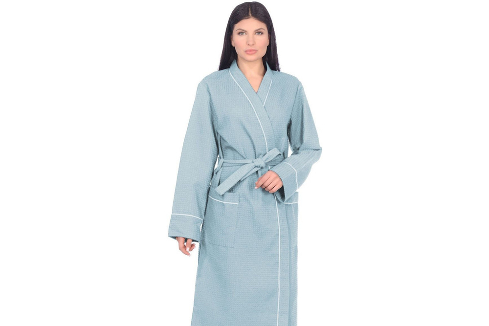 Халат вафельный Home One с кантом голубой 44