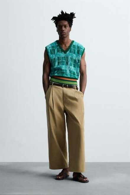 ZARA БРЮКИ WIDE FIT СО СКЛАДКАМИ, РЫЖЕВАТО-КОРИЧНЕВЫЙ