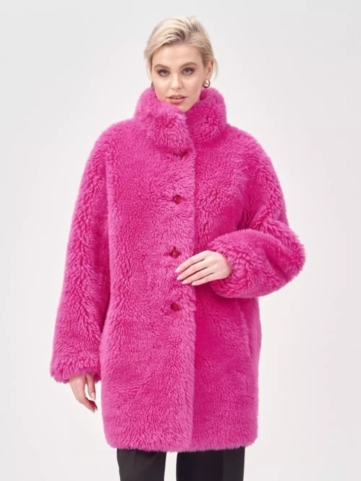 Шуба из шерсти чебурашка тедди экошуба, фуксия, SilverFox