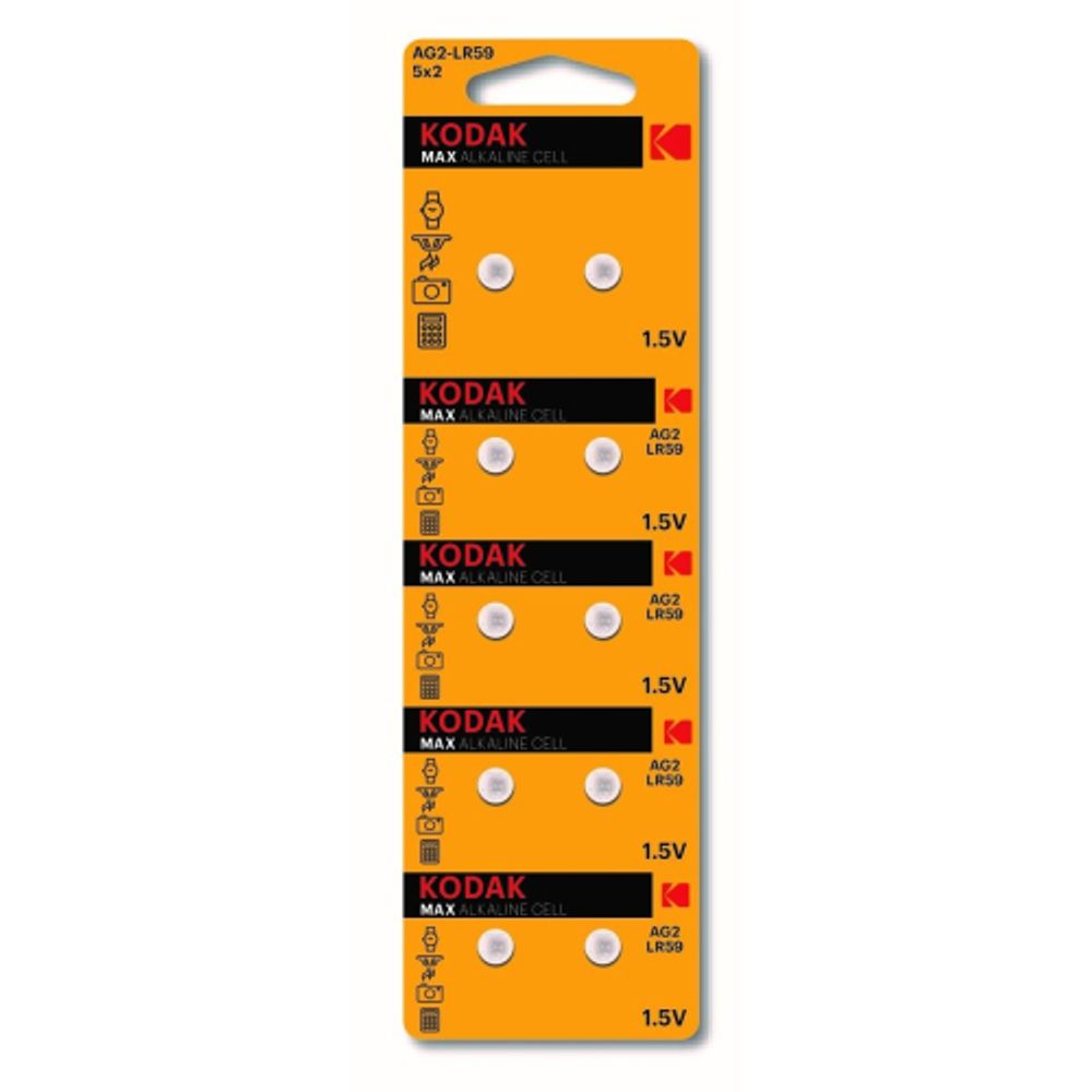 Батарейки Kodak AG2 LR726, LR59 [KAG2-10] MAX Button Cell | Кнопочные (часовые)