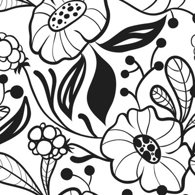 Линейный узор с крупными дудл цветами