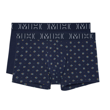 Мужские трусы боксеры набор из 2-х штук (темно-синие, темно-синие с принтом) HOM DAVIDE #2 Boxer Briefs 2p 402809_40D012