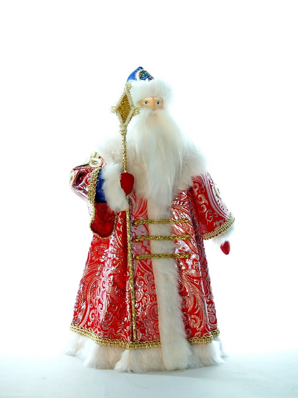 Кукла фарфоровая Дед Мороз в боярской шубе из парчи