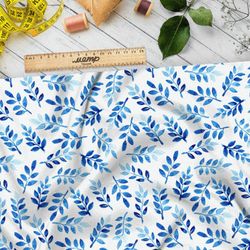 Ткань мембрана акварельные синие листочки