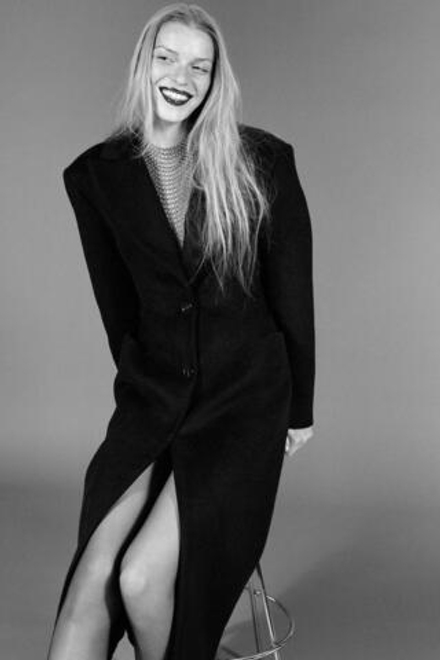 ZARA УДЛИНЕННОЕ ПАЛЬТО ИЗ СМЕСОВОЙ ШЕРСТИ, ЧЕРНЫЙ