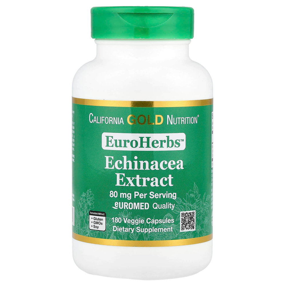 California Gold Nutrition, EuroHerbs™, экстракт эхинацеи, качество Euromed, 80 мг, 180 растительных капсул