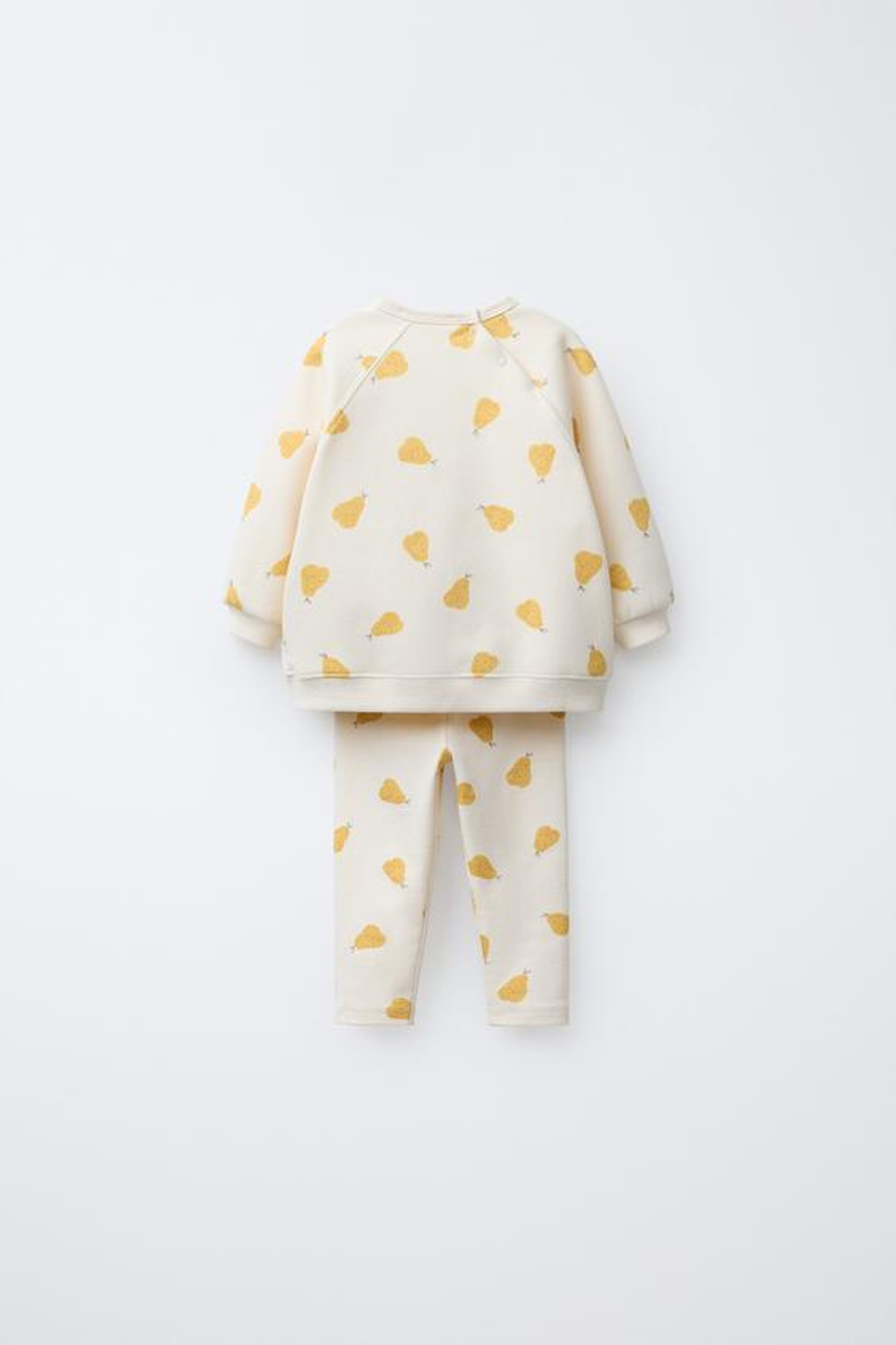 ZARA КОМПЛЕКТ ИЗ ТОЛСТОВКИ И ЛЕГГИНСОВ С ПРИНТОМ «ГРУШИ», ЭКРЮ